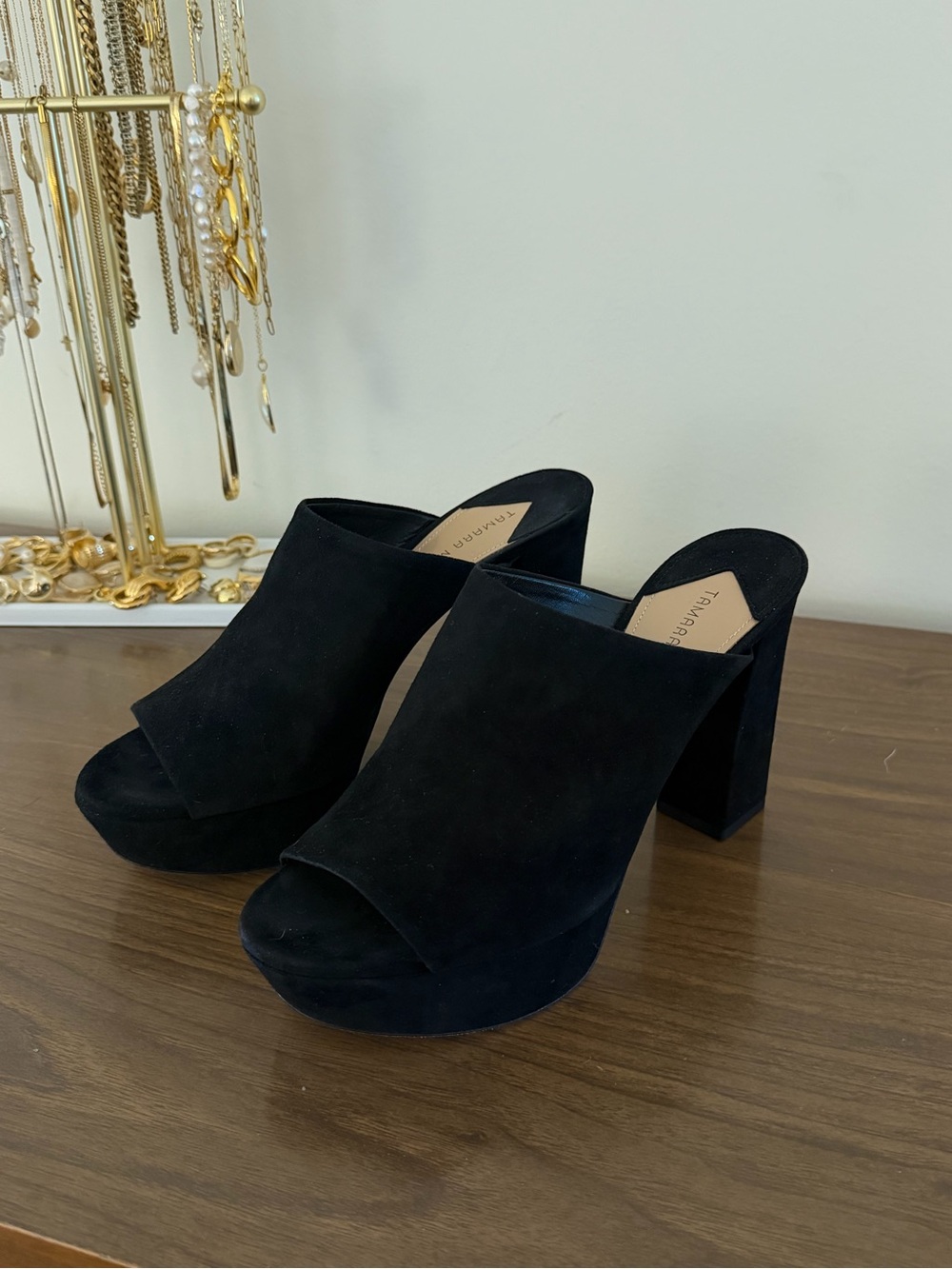 NEW Tamara Mellon Black Suede Platform Mule Heels EU Size 41.5